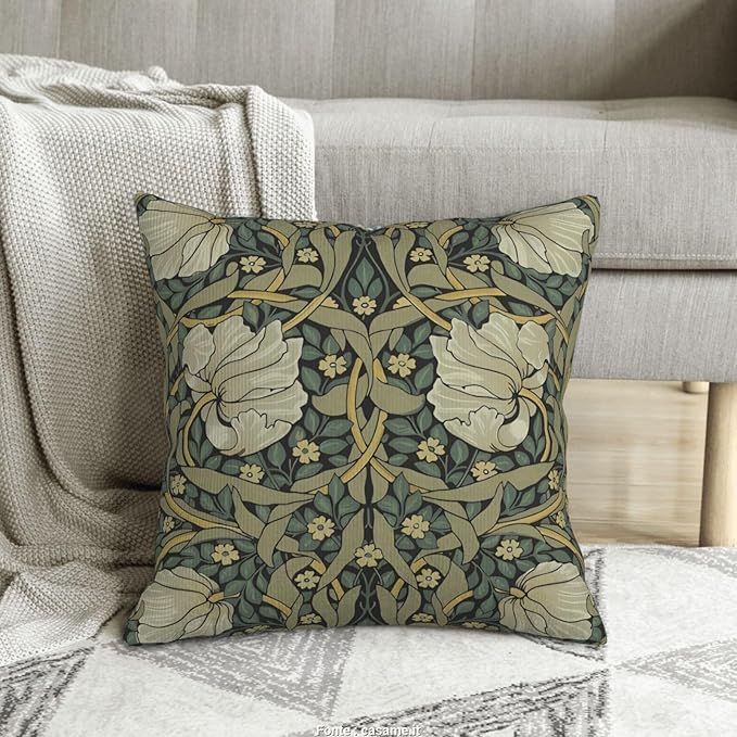 William Morris Green Vintage Floral Pimpernel Design 18x18 inches Throw Pillow Covers Square Pillowcases Decor for Bed Couch Sofa Living Room Cushion Covers