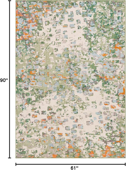 SAFAVIEH Monaco Collection Area Rug - 5'1" x 7'6", Sage & Rust, Abstract Watercolor Design, Non-Shedding & Easy Care, Ideal for High Traffic Areas in Living Room, Bedroom, Dining (MNC225W-5)