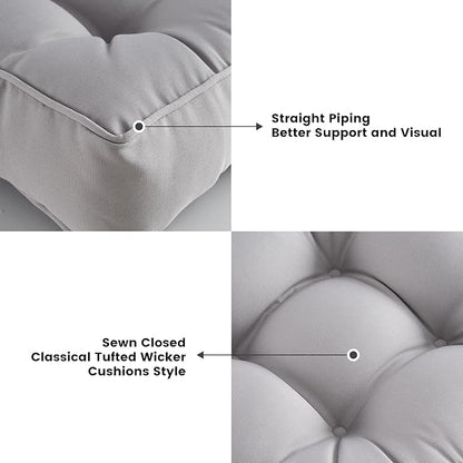 ARTPLAN Outdoor Seat Cushion,Square Thick Tufted Pure Chair Cushion for Patio Wicker Chair with Tie,Set of 2,19"x19"x5"，Grey