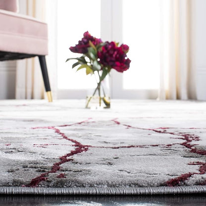 SAFAVIEH Craft Collection Area Rug - 6'7" Round, Grey & Wine, Modern Abstract Design, Non-Shedding & Easy Care, Ideal for High Traffic Areas in Living Room, Bedroom (CFT877S)