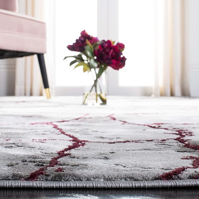 SAFAVIEH Craft Collection Accent Rug - 2'7" x 5', Grey & Wine, Modern Abstract Design, Non-Shedding & Easy Care, Ideal for High Traffic Areas in Entryway, Living Room, Bedroom (CFT877S)
