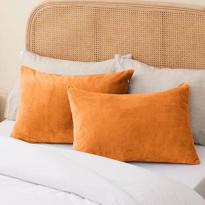 BEDELITE Flannel Pillowcases Standard Set of 2, Super Soft Fleece Pillow Case Cover with Zipper for Bedroom, Sofa, Luxury Cozy Fuzzy Velvet Pillow Shams for All Seasons(20x26 Inches, Burnt Orange)