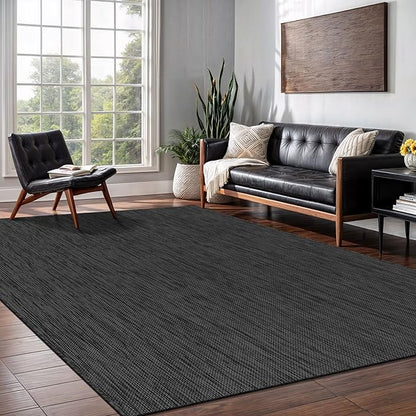 Washable Indoor Outdoor Rug 5x7 Weather Resistant Area Rugs Modern Solid for Porch Deck Balcony Backyard Patio Outside Carpet (5 X 7 Dark Grey)
