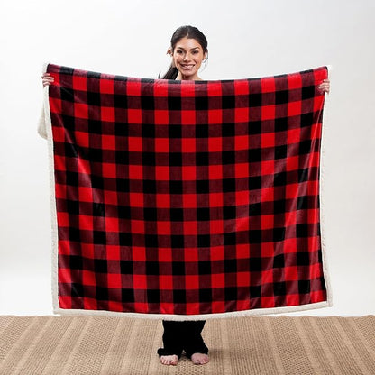 CARSTENS, INC. Ultra Premium Super Soft Plush Sherpa Fleece Oversized Throw Blanket 54" x 68", Red Buffalo Plaid