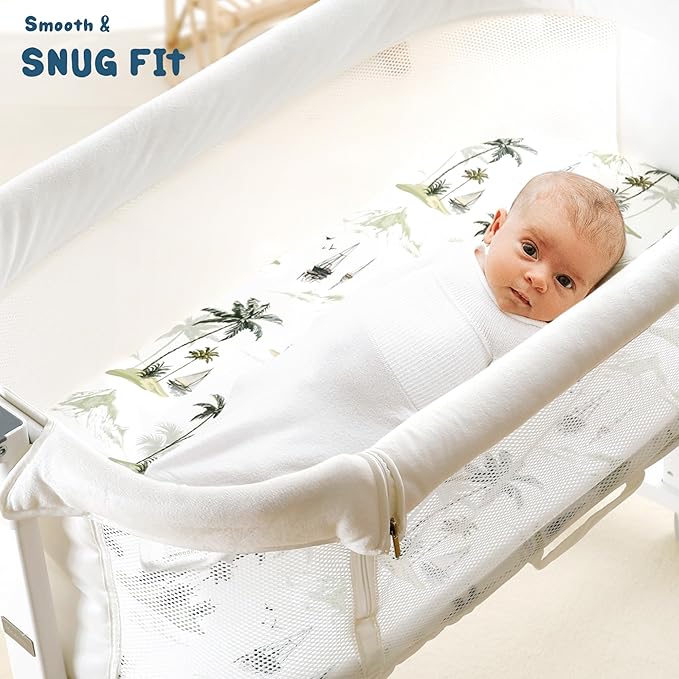 GRSSDER Stretchy Ultra Soft Fitted Bassinet Sheet Set 2 Pack, Breathable and Universal Fit for Bassinets Baby Cradle Moses Basket Oval Rectangle Mattress Safe and Snug