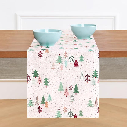 Solino Home Christmas Table Runner 132 Inches Long - 100% Pure Linen Print Table Runner 14 x 132 Inch - Handcrafted and Machine Washable - Modern Christmas, New Year