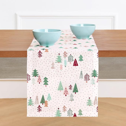 Solino Home Christmas Table Runner 120 Inches Long - 100% Pure Linen Print Table Runner 14 x 120 Inch - Handcrafted and Machine Washable - Modern Christmas, New Year