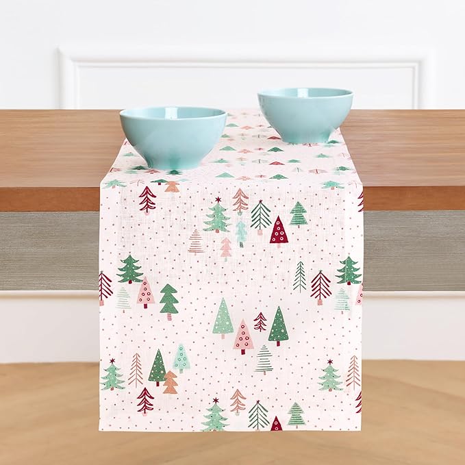 Solino Home Christmas Table Runner 72 Inches Long - 100% Pure Linen Print Table Runner 14 x 72 Inch - Handcrafted and Machine Washable - Modern Christmas, New Year