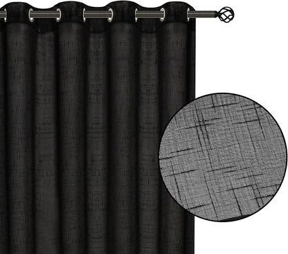 Sheer Curtains Faux Linen Semi Voile Light Filtering Drapes Pair for Bedroom Living Room, Set of 2 Grommet Top Window Curtain Panels (Each 54 x 95 Inch, Black)