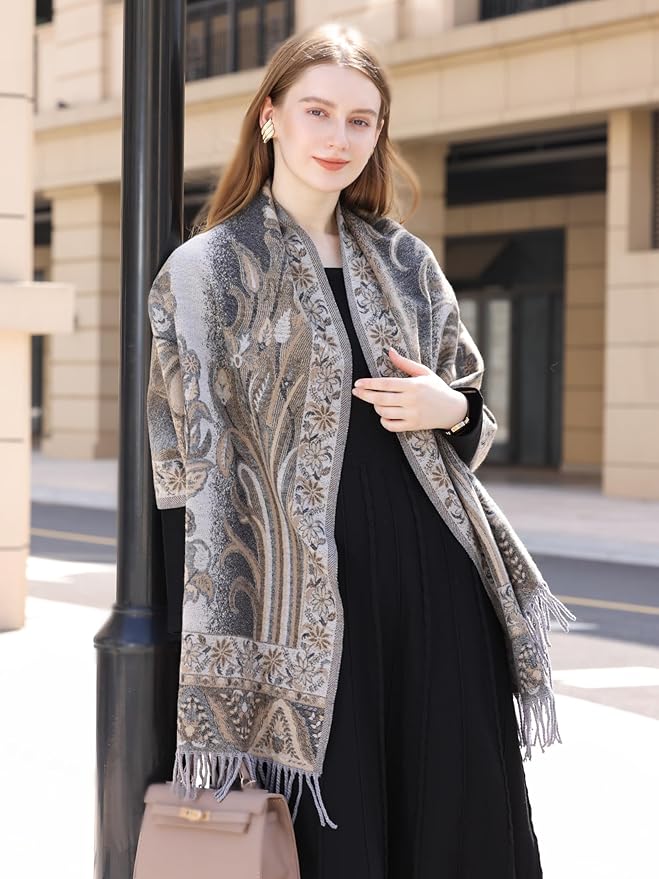 Wander Agio Warm Fashion Scarf Long Shawl Large Blanket Winter Wraps Scarves for Women Cashmere Jacquard Vintage Paisley