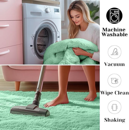 ONASAR Sage Green 3x5 Rugs for Bedroom, Fluffy Bedside Area Rug, Washable Soft Plush Shaggy Small Floor Throw Carpets for Living Room Preppy Dorm Teen Kids Girls Boy Baby Nursery Home Decor Aesthetic