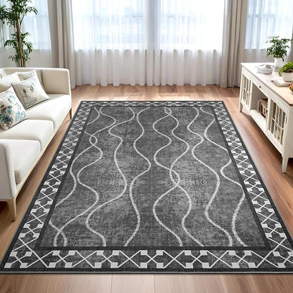 5x7 Area Rugs for Living Room, Machine Washable Rugs, Non-Slip Low Pile Indoor Floor Rugs, Large Modern Carpet for Bedroom Entryway Classroom Playroom Dining Room Home Decor, Dark Grey