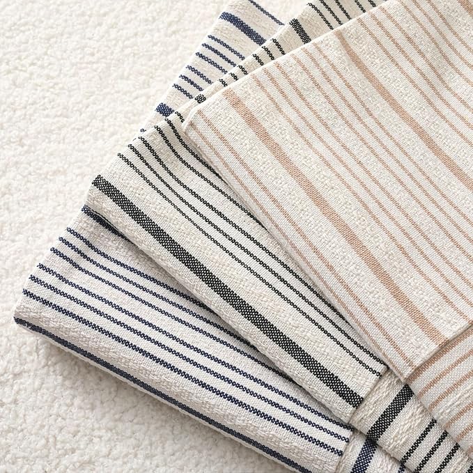 DWR Striped 3D Textured Weave Throw Pillow Covers 20x20 Set of 2, Polyester Cotton Blend in Khaki, Modern Farmhouse Decorative Pillow Cases for Couch Sofa Bed Living Room