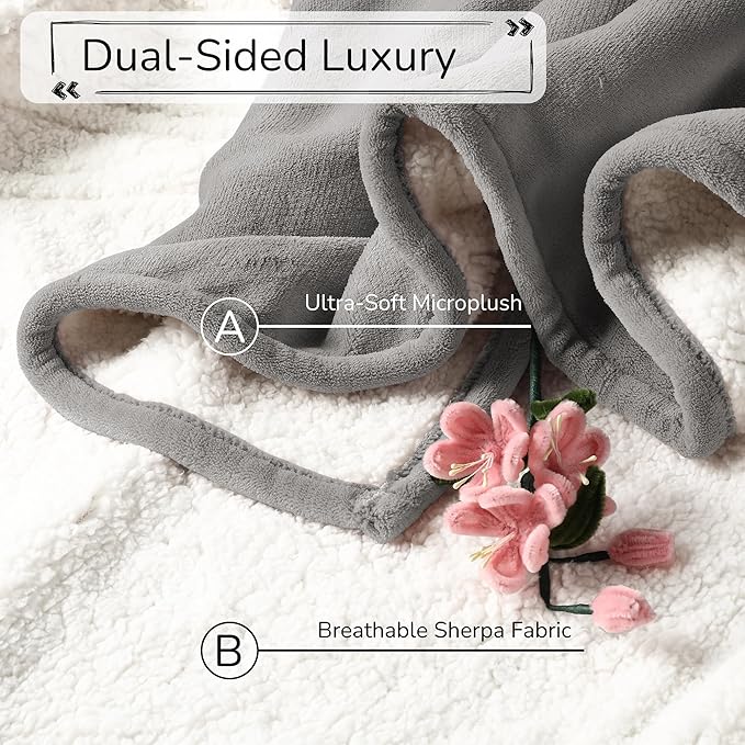 Electric Heated Blanket 72"x84" Full Size - Dual-Sided with Microplush & Sherpa Fabric, 4 Heat Settings & 10 Hours Auto Off, Machine Washable - Light Gray