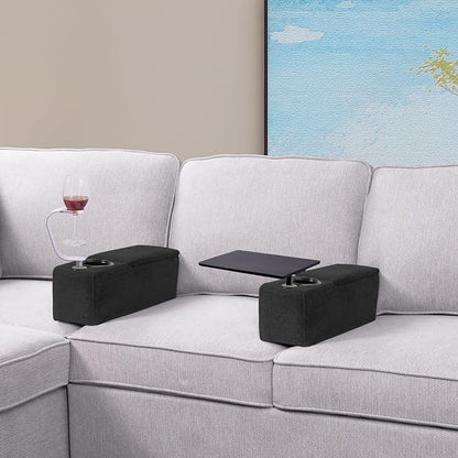 Multifunctional Sofa Armrest, Couch Armrest with Wireless Charge Stand, Removable Couch Caddy with Storage,Including LED Reading Light, Midnight