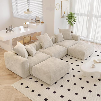 JACH 141" Oversized Modular Sectional Sofa, Deep 3-Seats Sectional Couch with Chaise Ottomans, Huge Plus Convertible Soft Sofas, Corduroy Minimalist Couches for Living Room, Apartment, Beige