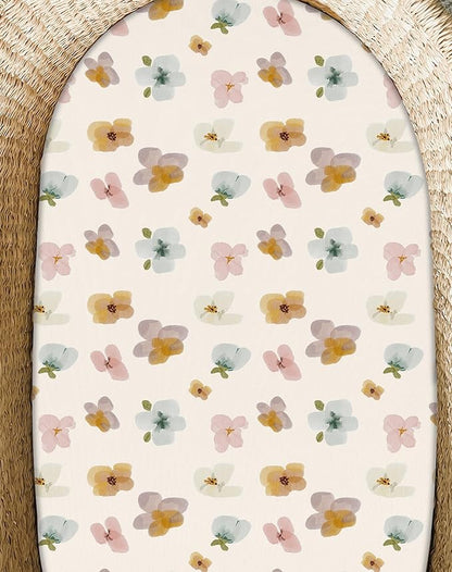 Bassinet Sheets for Baby Girls Boys 2 Pack, Fitted Baby Mattress Sheet for Rectangle, Oval, Hourglass Bassinet Mattress, Breathable Cozy & Universal Fit (Bee Happy)
