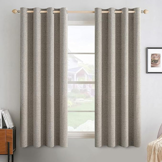 MIULEE Linen Texture Curtains for Bedroom Solid 100% Blackout Thermal Insulated Linen Curtains Grommet Room Darkening Drapes for Living Room Nursery 52x54 Inch (2 Panels)