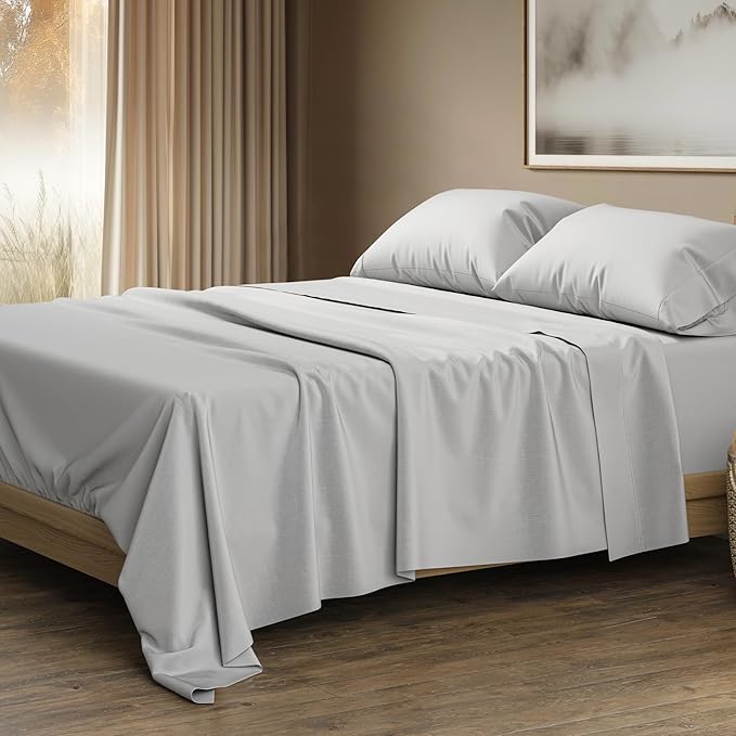 THREAD SPREAD 100% Egyptian Cotton Sheets Queen Size Bed Set - 4 PC 1500 Luxury High Thread Count Light Grey Egyptian Cotton Queen Bed Sheets, Soft, Cooling, Sateen Weave, 17" Deep Pocket Bedsheet