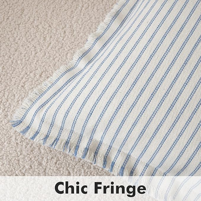 MIULEE Pack of 2 Light Blue Pillow Covers 22x22 Inch Striped Farmhouse Couch Spring Throw Pillow Covers with Fringe Chic Cotton Decorative Cushion Covers for Sofa Living Room Bed Outdoor Home Decor
