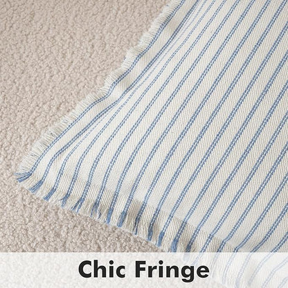 MIULEE Pack of 2 Light Blue Pillow Covers 24x24 Inch Striped Farmhouse Couch Throw Pillow Covers with Fringe Chic Cotton Decorative Cushion Eruo Sham for Sofa Living Room Bed Outdoor Home Decor