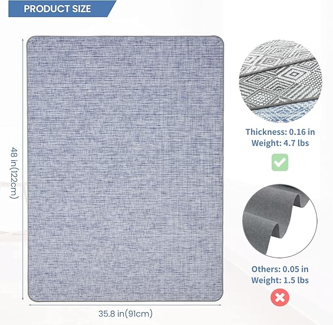 Chair Mat for Hardwood & Tile Floor, 36" x 48" Heavy Duty Office Chair Mat for Rolling Chairs, Anti Slip, Non-Curve, Floor Protector for Home Office, Blue White
