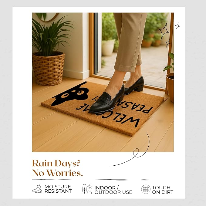 Coir Door Mats 17" X 30", Non-Slip Sturdy, PVC Backed Heavy Duty, Easy to Clean, Ideal for Door Entrance, Patio, Porch, Backyard, Garages, Sneaky Welcome Peasants