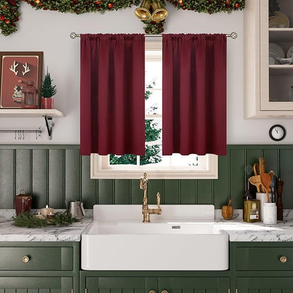 BGment Short Burgundy Blackout Curtains 40 Inches Length - Rod Pocket Thermal Insulated Room Darkening Window Drapes for Bedroom Kitchen Bathroom, 42 x 40 Inch, 2 Panels