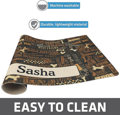 Drymate Personalized Pet Bowl Placemat, Custom Dog & Cat Food Feeding Mat - Absorbent Fabric, Waterproof Backing - Machine Washable/Durable (USA Made) (12" x 20") (Best Friend Brown)