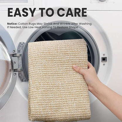 EARTHALL Washable Area Rug 4x6 Ft Non Slip Rugs for Entryway Braided Throw Rugs Bedroom Carpet Cotton Entry Rug Woven Floor Carpets for Bedroom Dining Room Living Room, Golden Beige/White
