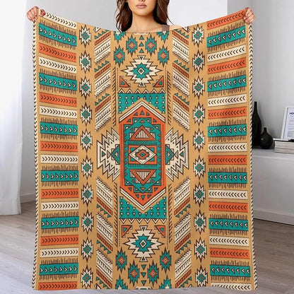 Aztec Throw Blanket, Tribal Navajo Print Native Blanket for Camping Outdoor Couch Sofa Bed 60"x80"