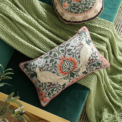 ISAENNE Designer William Morris Rectangular Throw Pillow Covers 12x20 Pack of 2,Vintage Floral Birds Cushion Cases, Decorative Linen Pillow Covers for Sofa Couch Bedroom Living Room Outdoor