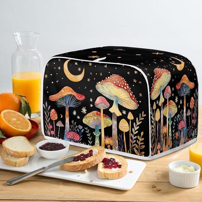 ZFRXIGN Mushroom Toaster Covers 4 Slice Toaster Dust Cover Moon Night Toaster Bag Kitchen Appliance Covers Toaster Oven Dustproof Cover Machine Washable Toaster Cover Galaxy Black