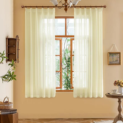 MAIHER Beige Pinch Pleat Curtains 63 Inch Length Light Filtering Sheer Curtain Panels for Bedroom Soft Touch Tree Branch Textured Pleated Drapes with Adjustable Hooks, Beige, 42" W x 63" L, 2 Panels