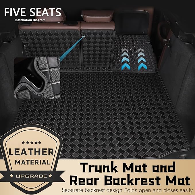 Cargo Mat & Backrest Mats for 2019-2025 Mazda 3 Hatchback Accessories, All Weather Waterproof Rear Cargo Liner Rear Trunk Liner Back Seat Cover Protector