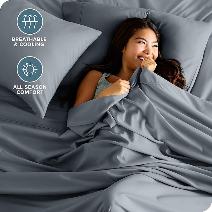 Bare Home Twin Sheet Set - 1800 Ultra-Soft Microfiber Bed Sheets - Double Brushed - Deep Pockets - Easy Fit - 3 Piece Set - Bed Sheets (Twin, Steel Blue)