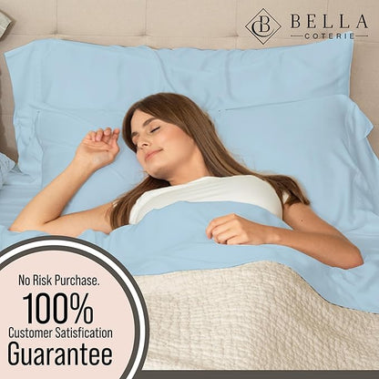 Bella Coterie 6 Piece Luxury Bamboo Viscose Split Top King Size Sheet Set | 34" Split for Adjustable Beds | 100% Organically Grown| Cooling | 18” Deep Pocket | 4 Pillowcases [Coastal Blue]