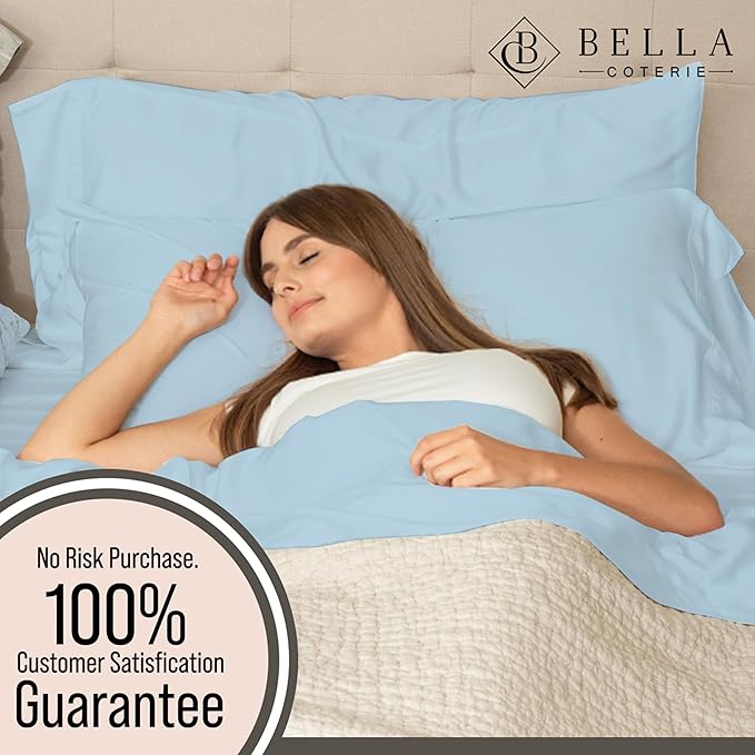 Bella Coterie Luxury Bamboo Viscose Twin Size Sheet Set | 100% Organically Grown | Ultra Soft | Cooling for Hot Sleepers | 18" Deep Pocket [Coastal Blue]
