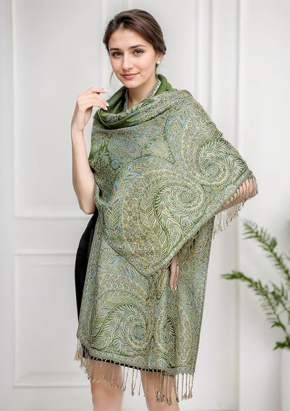 Achillea Big Paisley Pashmina Shawl Wrap for Women – Elegant Scarf for Weddings, Evening Dresses, Festivals & Daily Wear