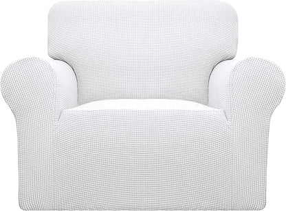 Easy-Going Stretch Chair Sofa Slipcover 1-Piece Couch Sofa Cover Furniture Protector Soft with Elastic Bottom for Kids, Pet. Spandex Jacquard Fabric Small Checks (Chair, Snow White)