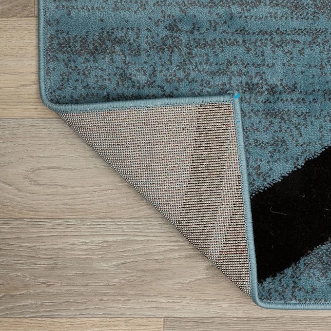 Rugshop Modern Wavy Circles Design Accent Rug, Carpet with Jute Backing for Entryway, Bathroom, or Kitchen, Blue, 2' x 3'
