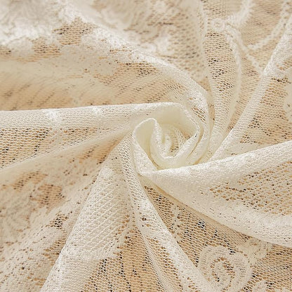 Ivory Vintage Country Floral Lace Sheer Curtains 84 Inches Long -Rod Pocket Light Filtering French Privacy Scalloped Edges Rod Pocket Boho Bedroom ，52 x 84 Inch, 2 Panels