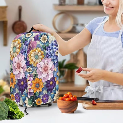 Boho Flower Bright Blossom Countertop Blender Cover Kitchen Appliance Dust Protection Cover Anti Fingerprint Easy to Clean Standard Countertop Blender Appliance, Machine Washable