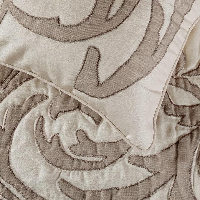 The HomeCentric Designer Ivory & Beige Full 68 x 18 inch Bed Runner Without Pillow Cover, Linen Lurex Applique Bed Scarf, Abstract Modern - Pretty Dainty
