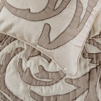 The HomeCentric Decorative Ivory & Beige Queen 74 x 18 inch Bed Runner Without Pillow Cover, Linen Lurex Applique Bed Scarf, Abstract Modern - Pretty Dainty