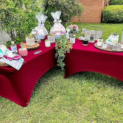 Trlyc 2 Pack 6FT Spandex Table Cloth - 72 x 30 Inch Rectangular Stretch Tablecloth, Wrinkle Resistant Scretch Table Cover for Wedding, Party, Banquet, Picnic, Outdoor Decoration (2Pcs,Burgundy)
