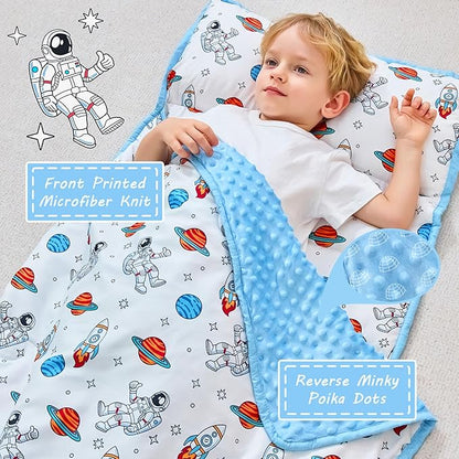 Toddler Nap Mat with Pillow and Blanket, Extra Large Rolled Napping Mats,Slumber Bags for Boys Girls,Kids Sleeping Bag for Daycare, Preschool Travel Camping