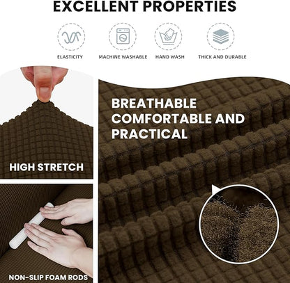 LURKA Stretch Sofa Slipcovers 1 Piece Couch Covers for 3 Cushion Couch Sofa Furniture Protector Full Sofa Covers with Elastic Bottom for Kids and Dog (Brown, Large)