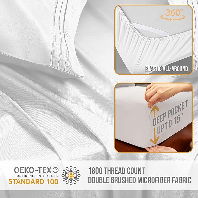 California King Sheet Sets - Luxury Hotel Bed Sheets - Soft Cooling Sheets with Elastic Corner Straps - Deep Pocket Microfiber - Bedding Sheet & Pillowcases - 4 PC (Cal King Size, White)