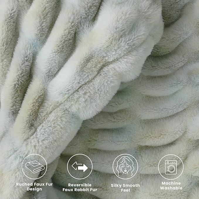 Ultra Soft Cozy Faux Fur Throw Blanket, Fuzzy Plush Thick Bubble Blanket, Oversize Luxury Fluffy Blanket for Couch, Sofa, Bedroom, and Living Room,50x60 Inches,Double Sided Tie-Dye Grey